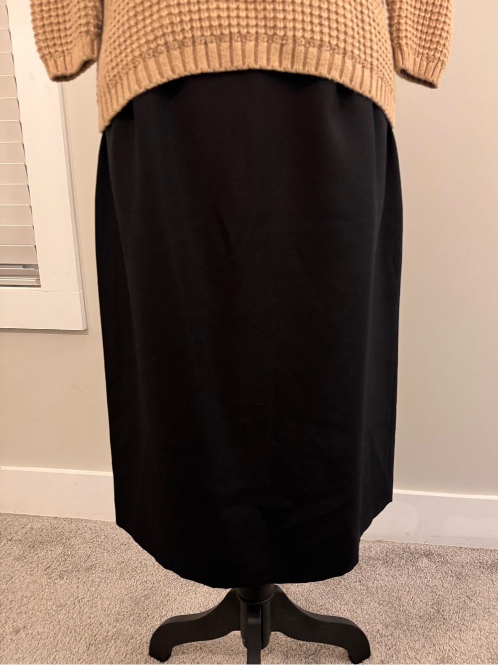 Vintage 90s Kasper 100% Silk Black Midi Pencil Skirt 10 High Waist Minimalist